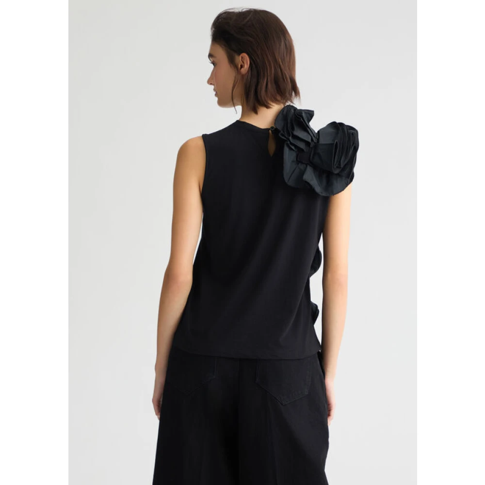 Liu Jo Glamoureuze Zwarte Gedrapeerde Top Black Dames
