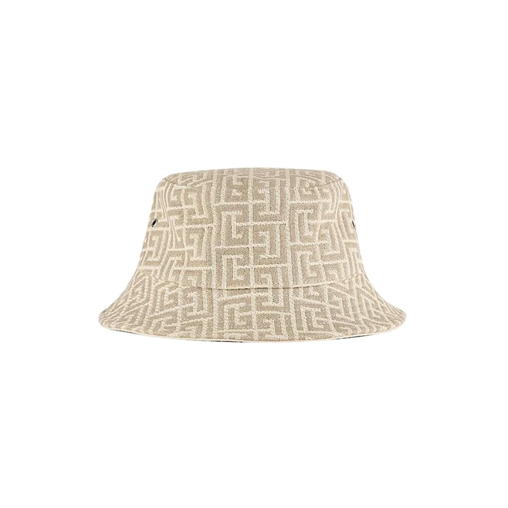 Balmain Monogram Jacquard Ivoorkleurige en Witte Bucket Hat Beige Heren