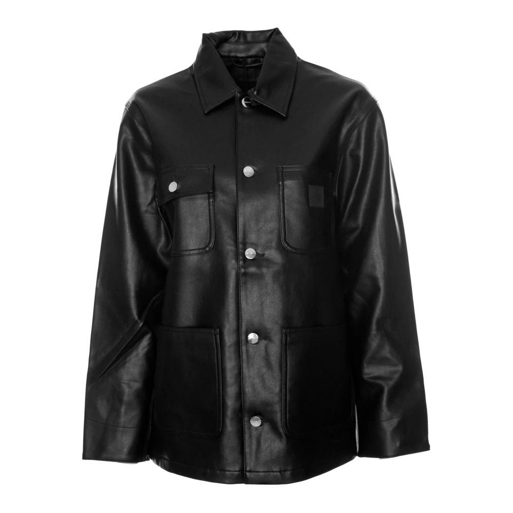 Carhartt WIP Glanzende leren jas met vierkant label Black Dames
