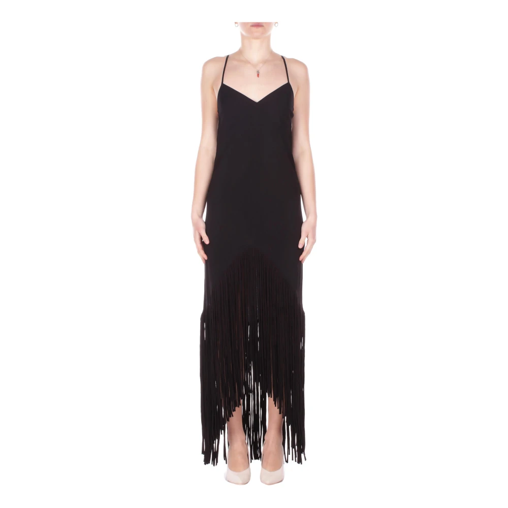 Pinko Women's Black Party Dresses, M, Lace-Up Fringe Dress