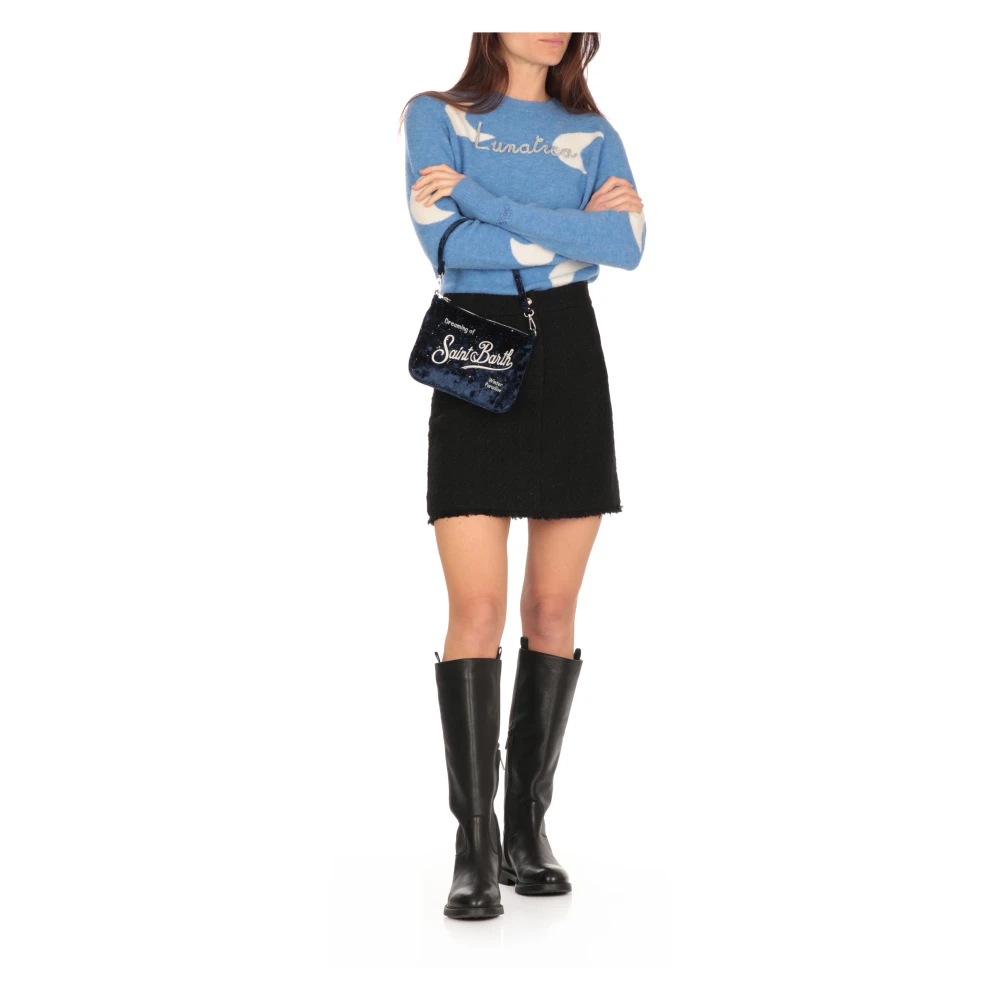 Saint Barth Blauwe Velvet Pochette met Borduurwerk Blue Dames