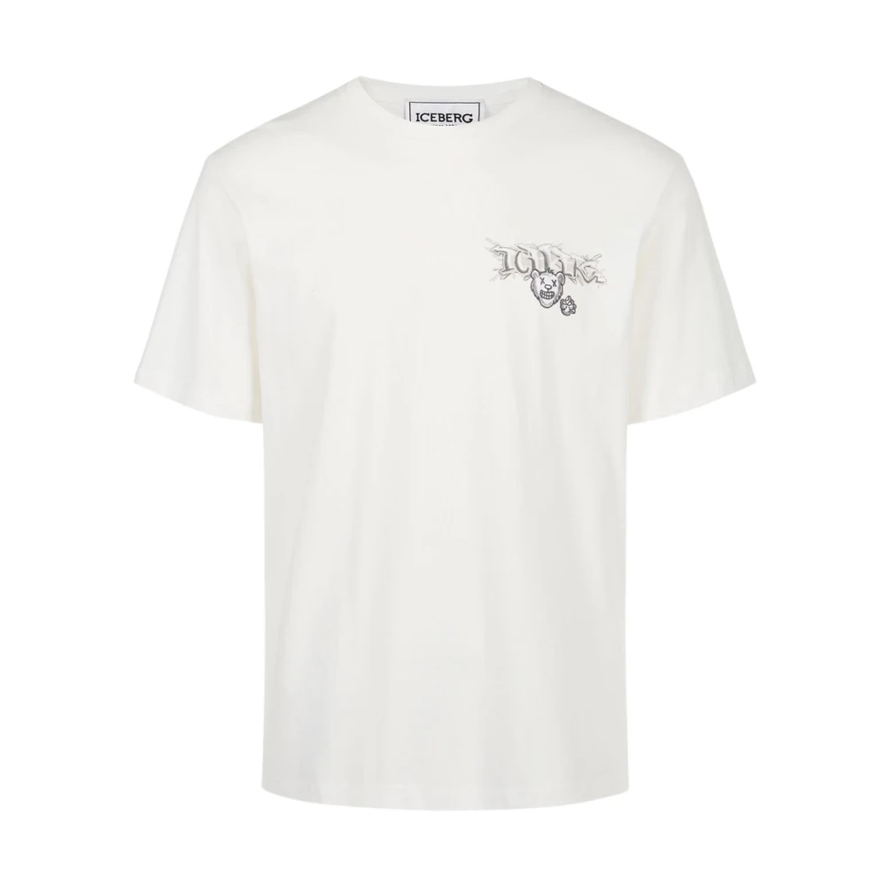 Iceberg Wit katoenen jersey T-shirt met Splash en Bear logo print op het hart Beige Heren