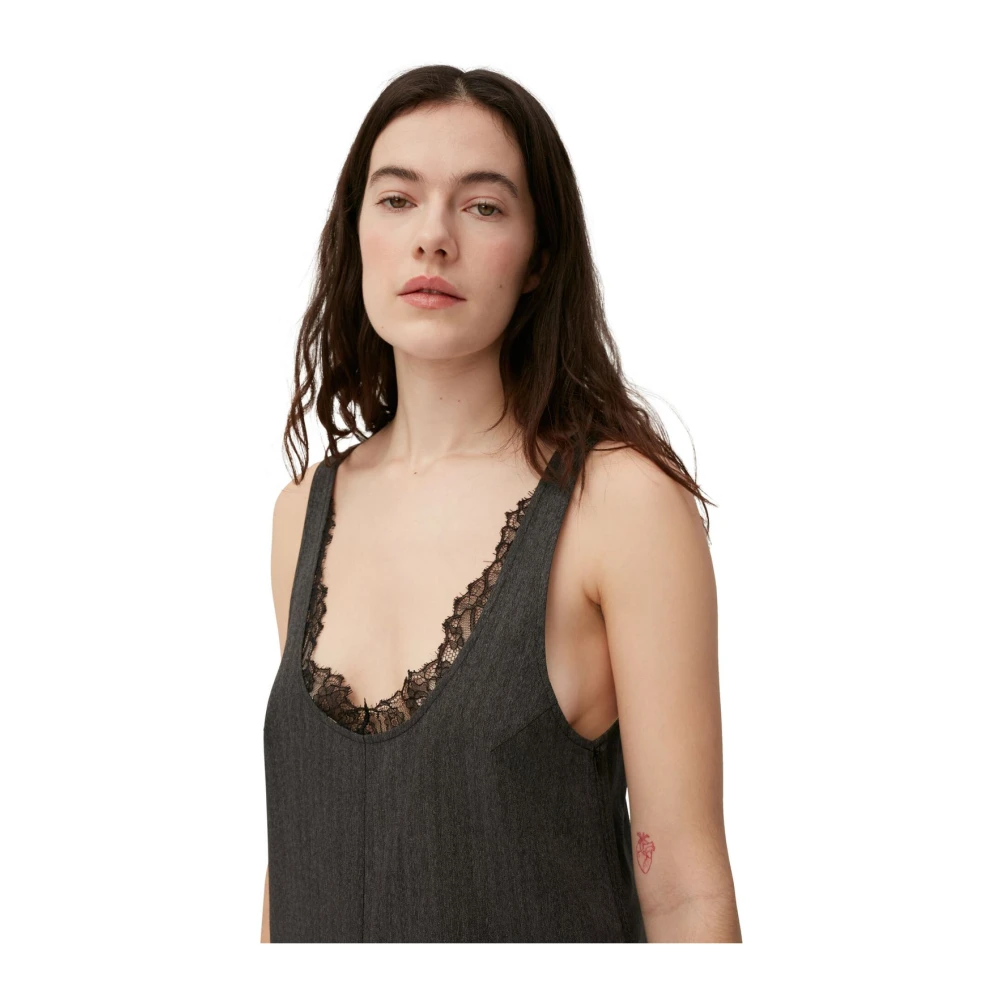 Ganni Kanten Midi Jurk Black Dames