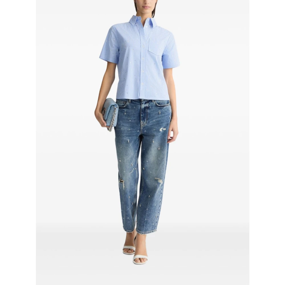 Liu Jo Heldere Blauwe Strass Versierde Shirt Blue Dames