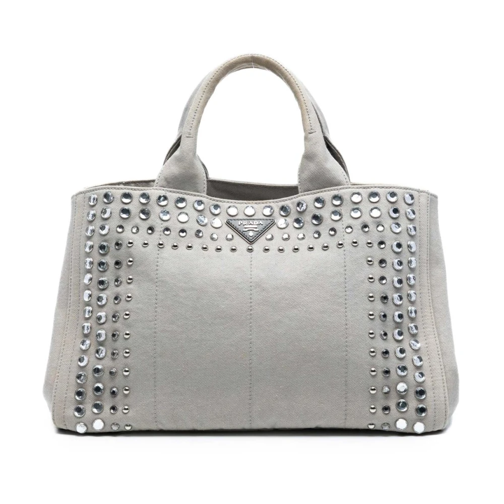 Prada Vintage Women's Gray Pre-Owned Embellished Tote Bag