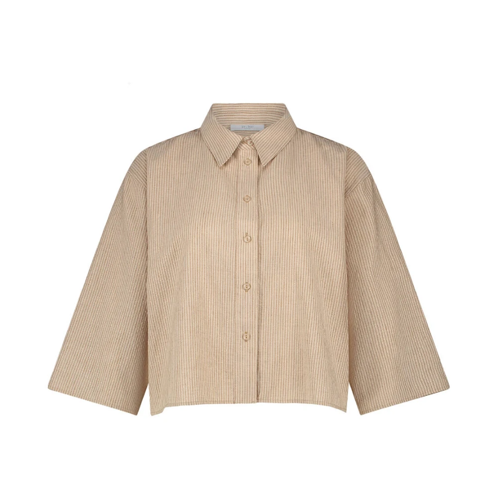 By-Bar Lurex Streep Korte Mouw Blouse Beige Dames
