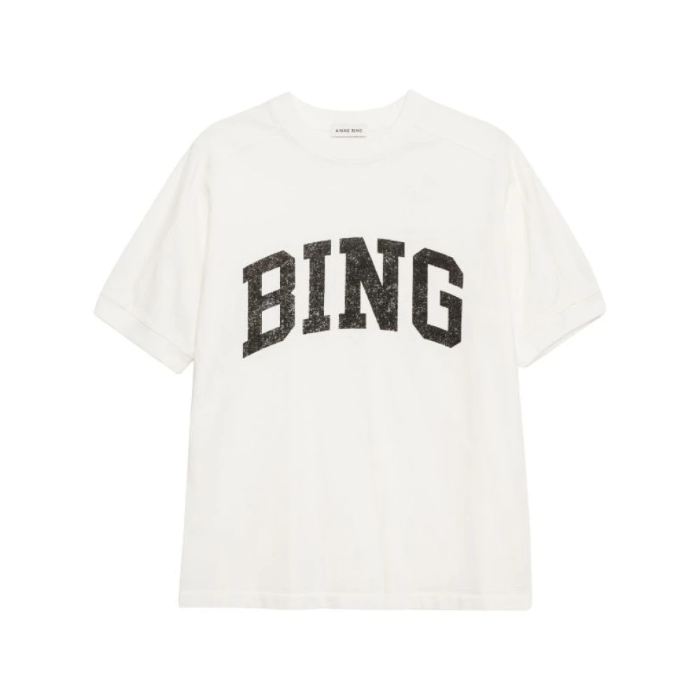 Anine Bing Natuurlijk Logo Zwart Jaylin T-shirt Beige Dames