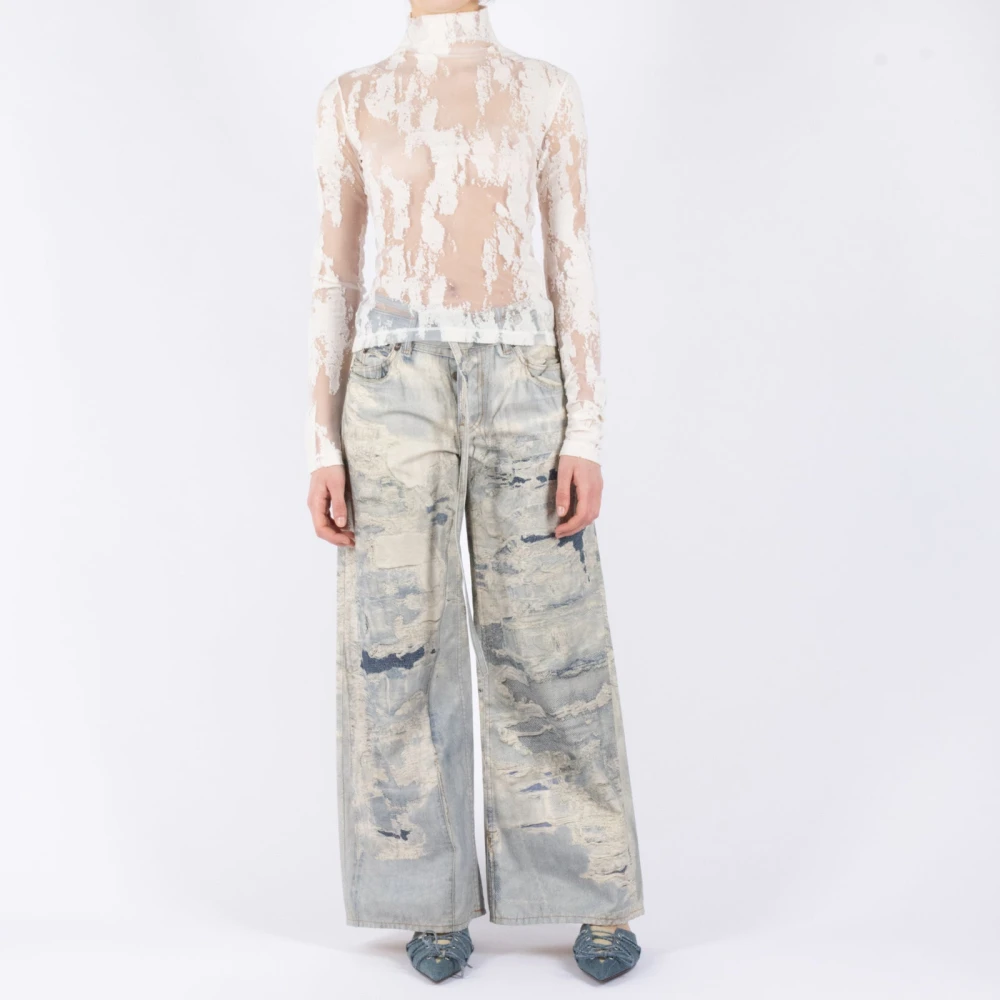 Acne Studios Gedrukte Jeans Flare Enkel Lengte Blue Dames