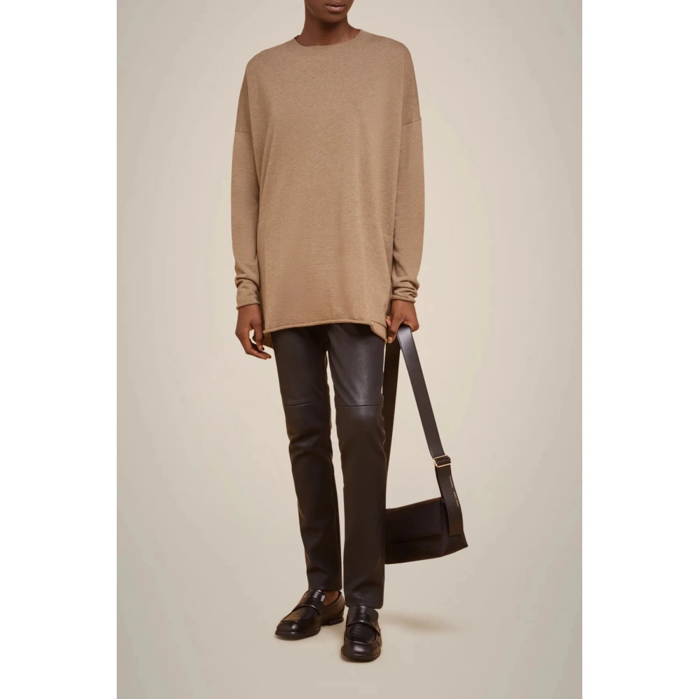 Liviana Conti Geribbelde Oversized Trui met Voorzakken Brown Dames