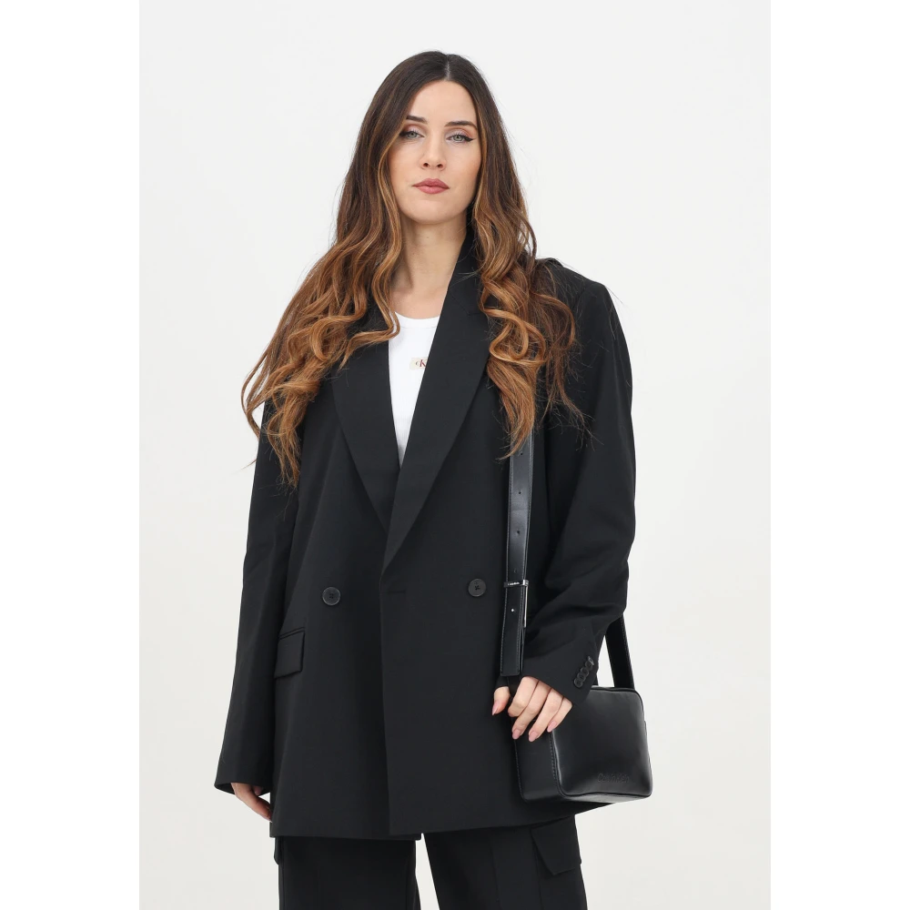 Calvin Klein Jeans Zwarte double-breasted oversized jas Black Dames