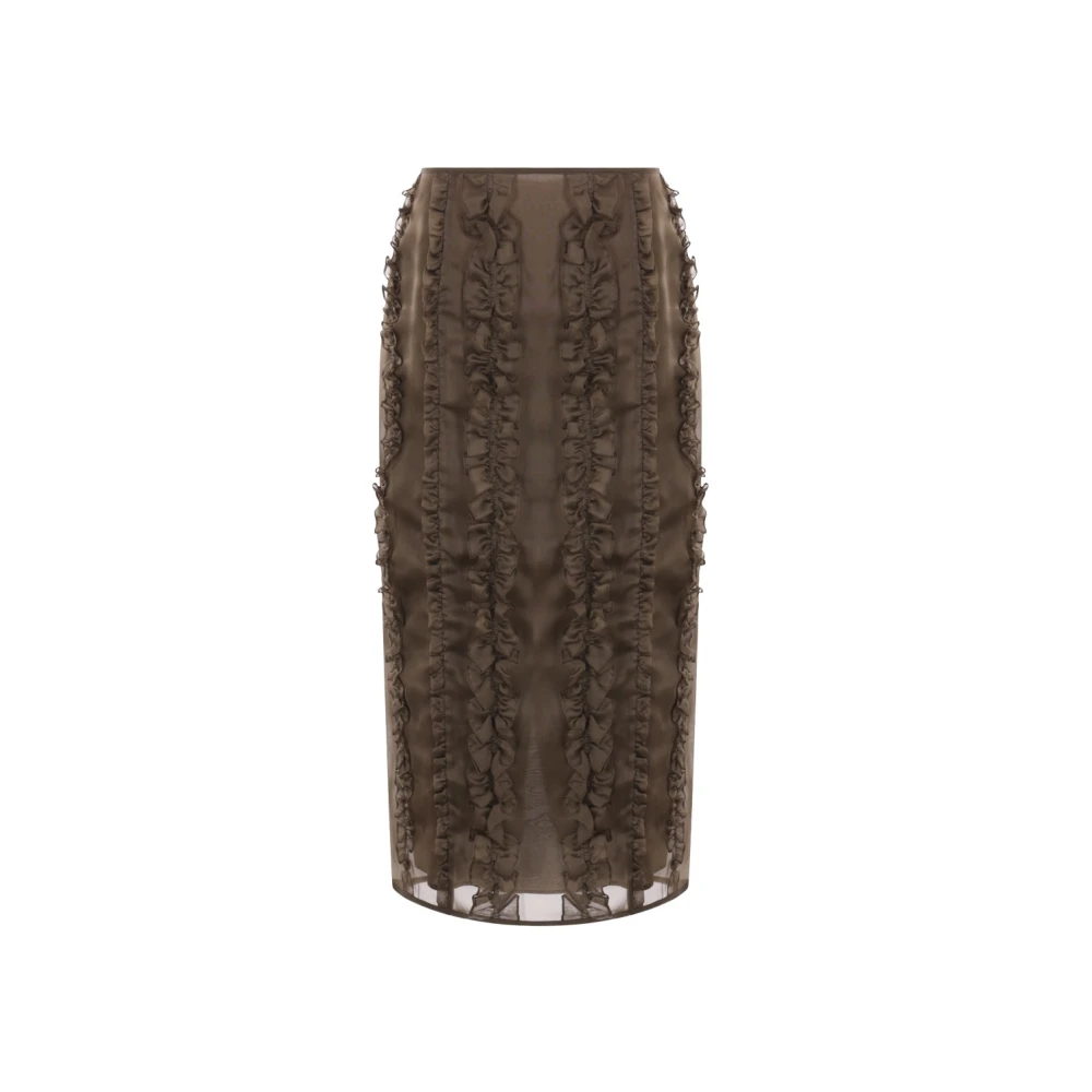 Cecilie Bahnsen Brun Silke Organza Midi Kjol Brown, Dam