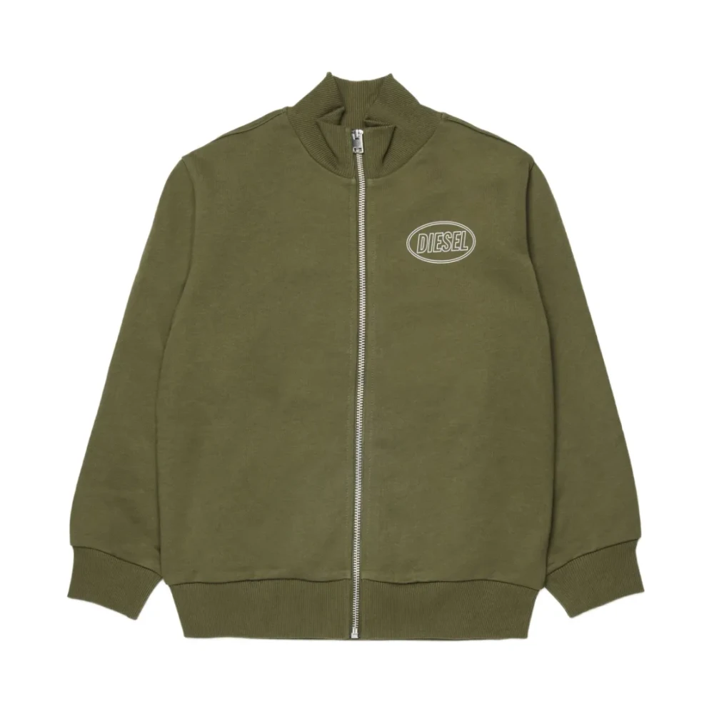 Diesel Unisex Kids Green Kids Sweatshirts, 6 Y, Logo-Detail Zip-Up Sweatshirt