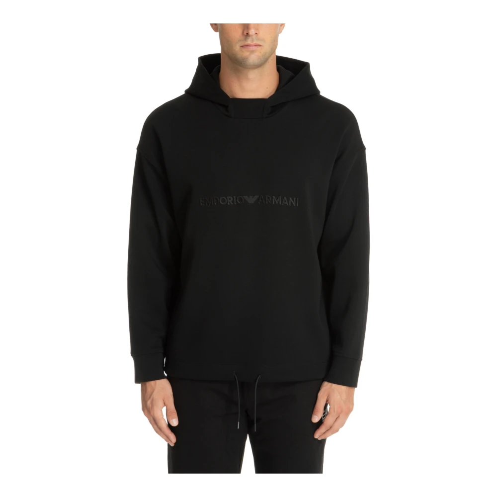 Emporio Armani Trekkoord Effen Logo Hoodie Black Heren