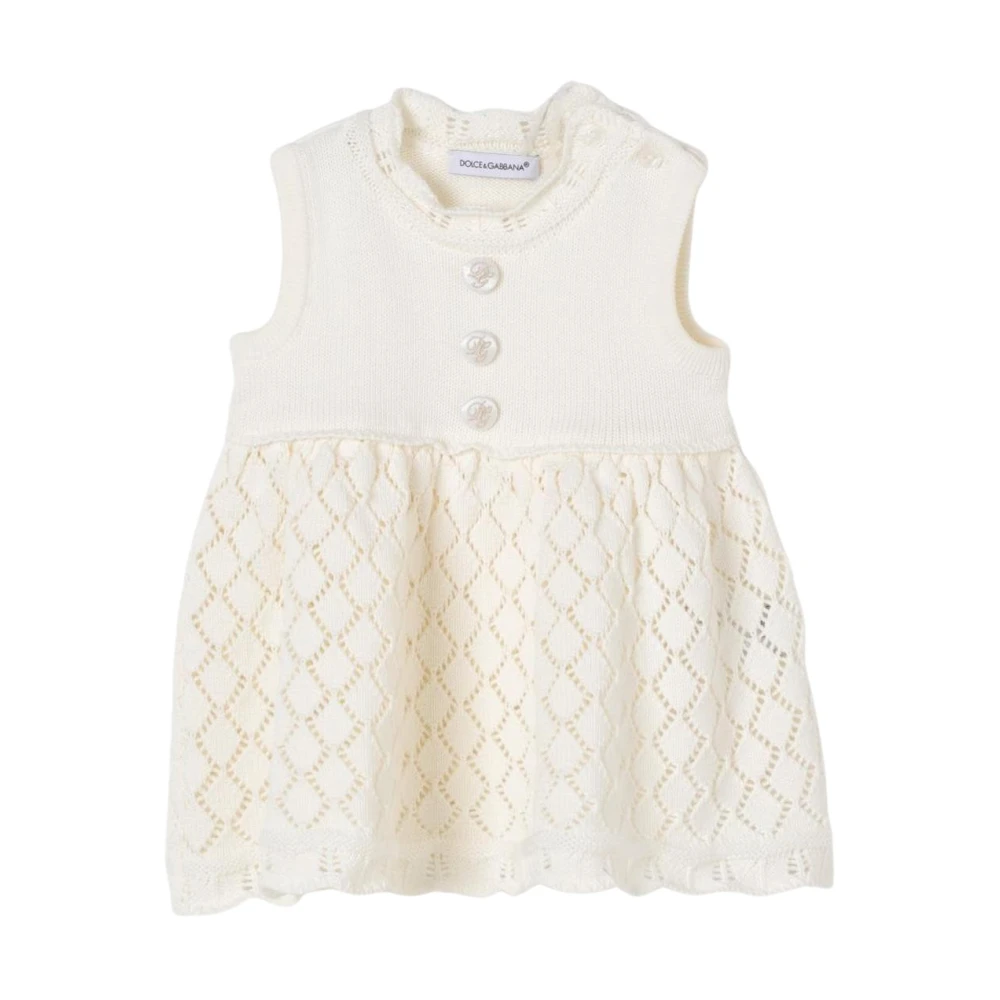 Dolce & Gabbana Girls White Dresses, 9 M, Knit Romper With Openknit Detail