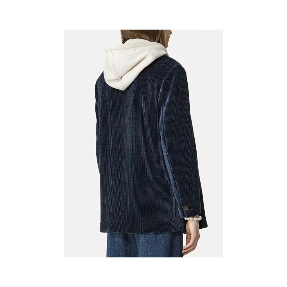 Forte Fluwelen Geribbelde Jas met Mao Kraag Blue Dames