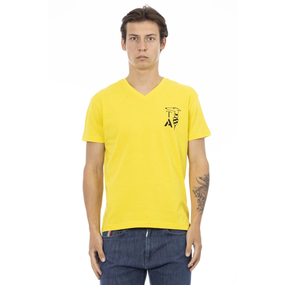 Trussardi Men's Yellow V-Neck Short Sleeve T-Shirt With Chest Print