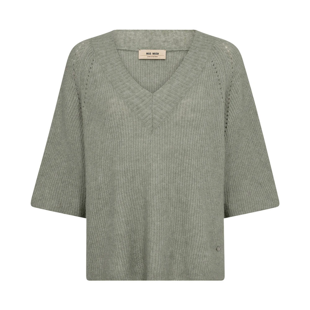 MOS MOSH V-Hals Gebreide Pullover Korte Mouw Green Dames