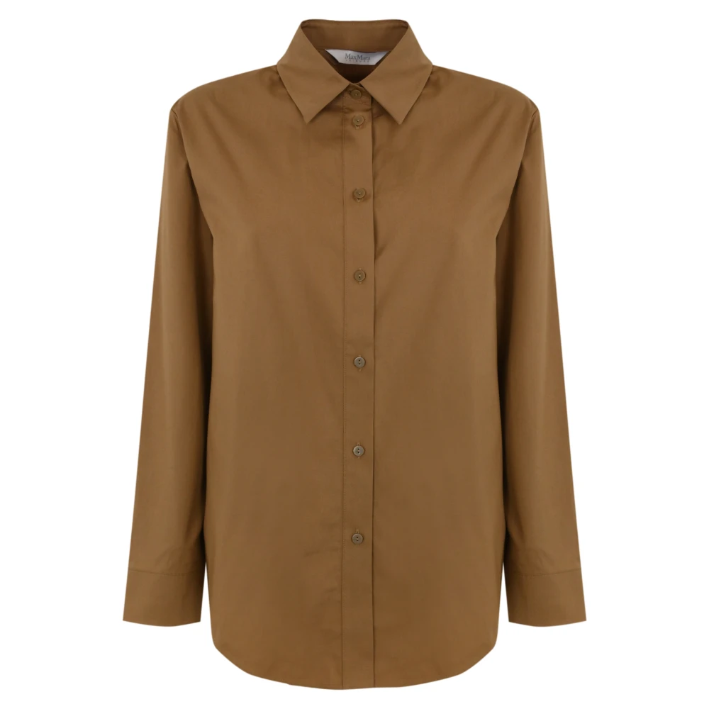 Max Mara Bruin Leren Overhemd Klassiek Katoen Brown Dames
