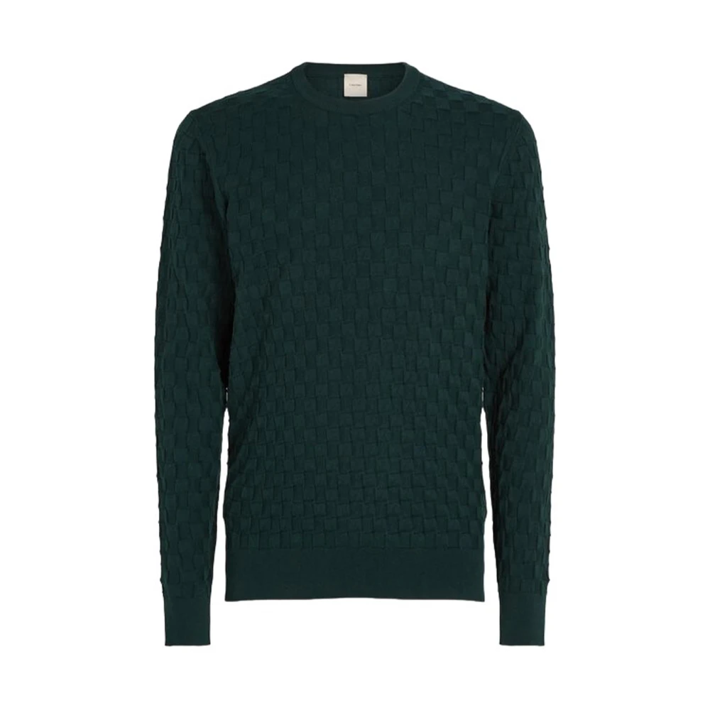 Calvin Klein Men's Green Round-Neck Knitwear,, Ribbed Crew Neck Jumper 2XL