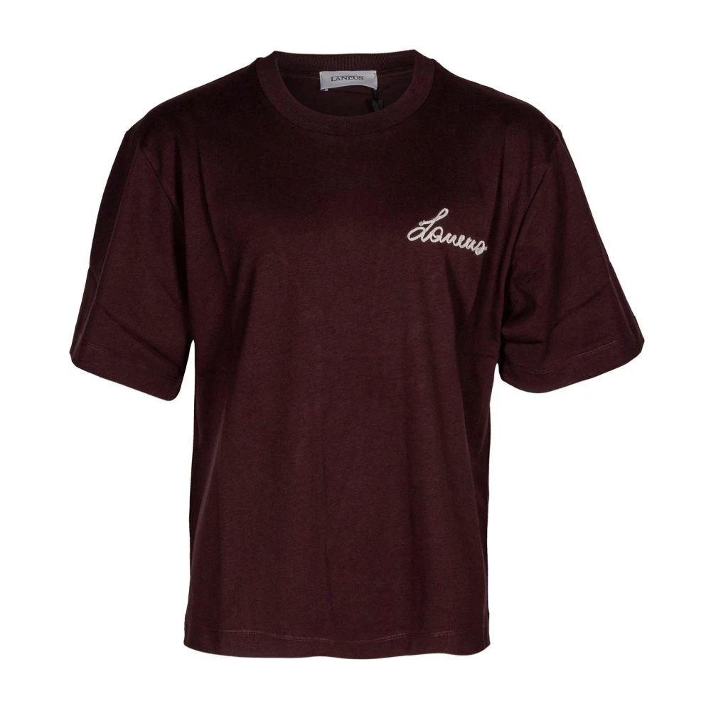 Laneus Heren Crew Neck T-shirt. Korte mouw. Gemaakt in Italië Brown Heren