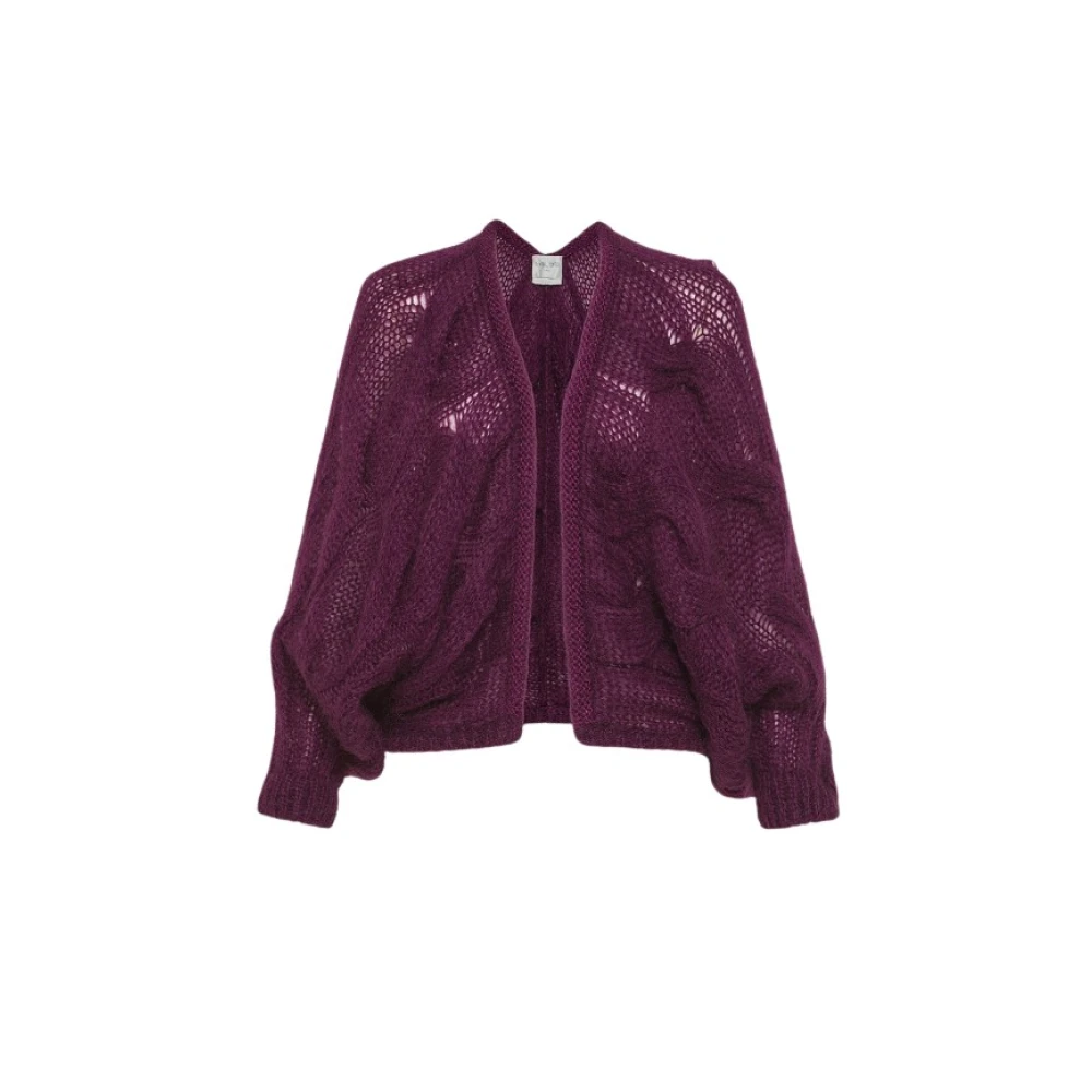 Forte Bloemen Mohair Kabel Kimono Vest Purple Dames