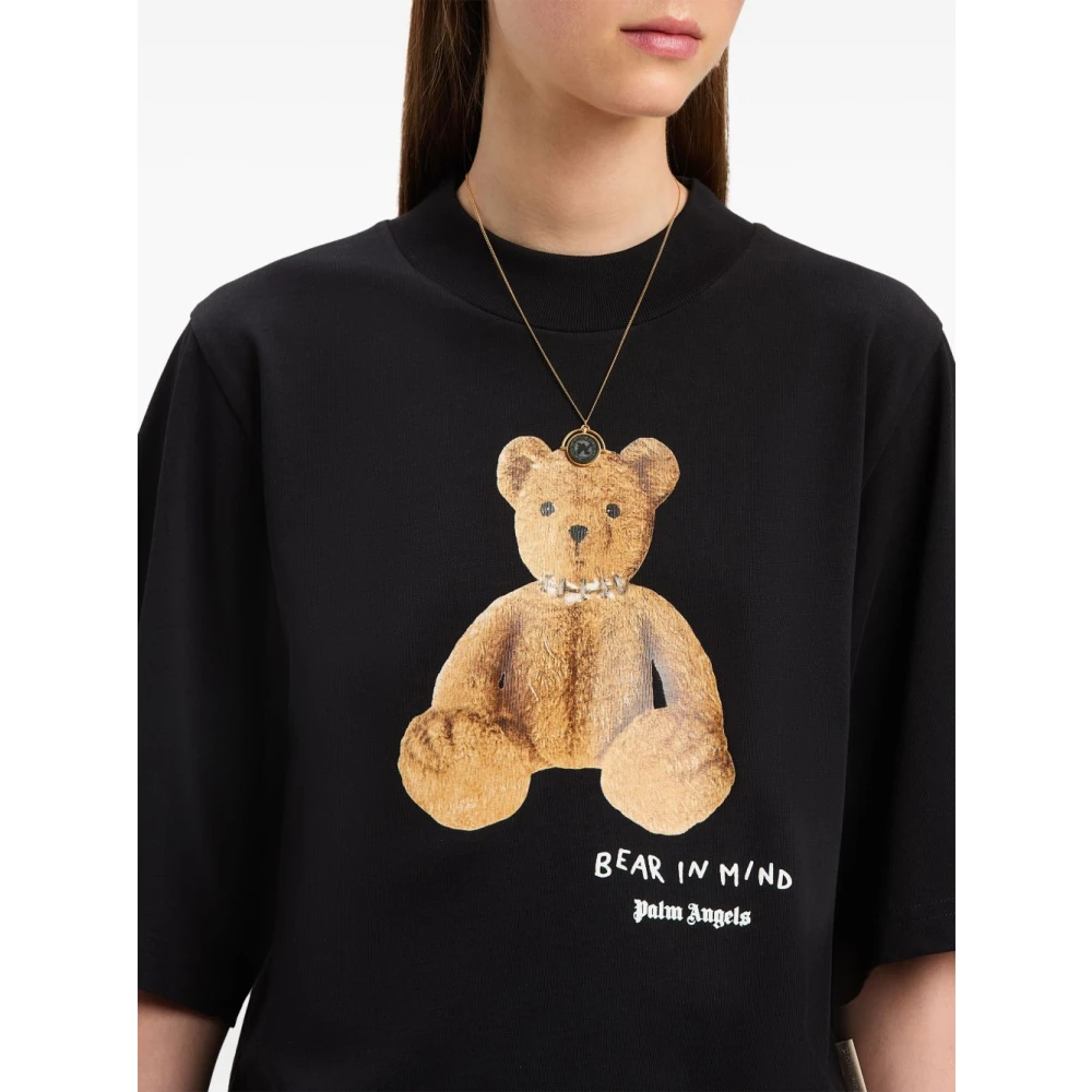 Palm Angels Zwart Logo Print Crew Neck T-shirts Black Dames