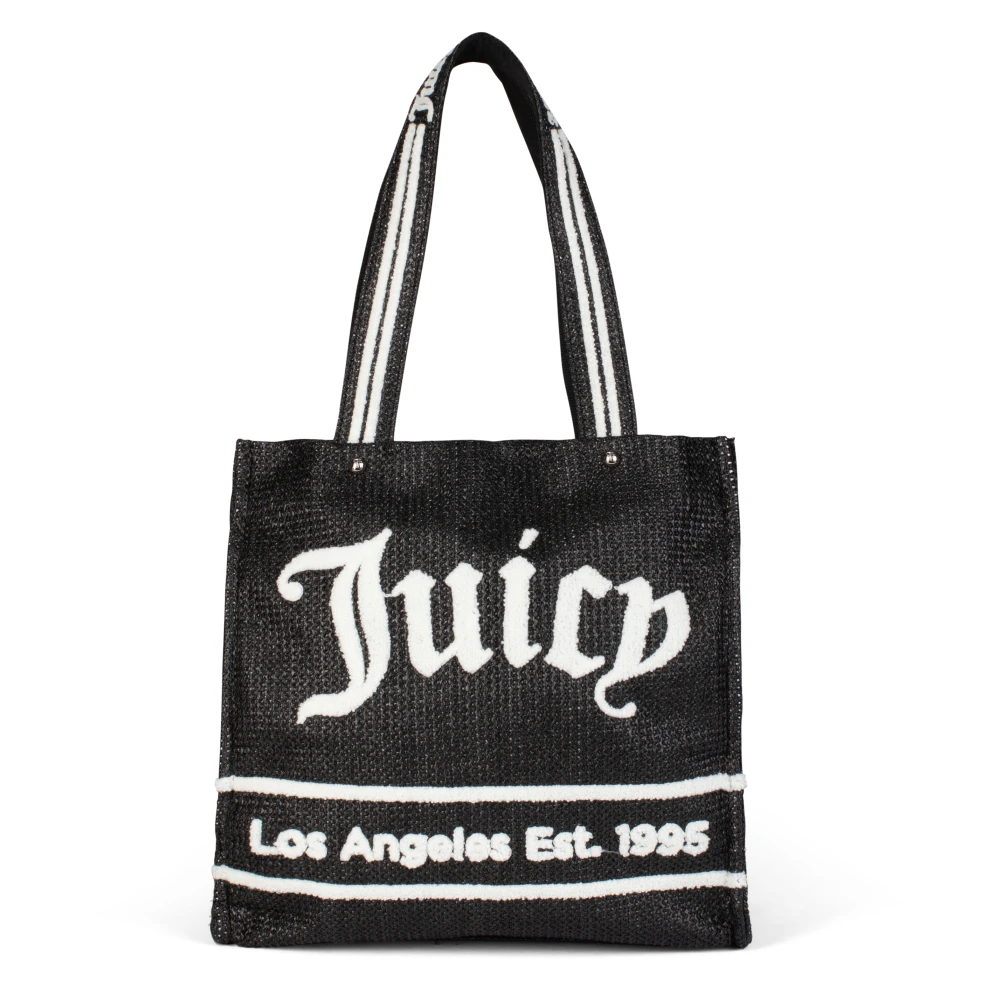 Juicy Couture Chique Stro Tote Tas Zwart Wit Black Dames