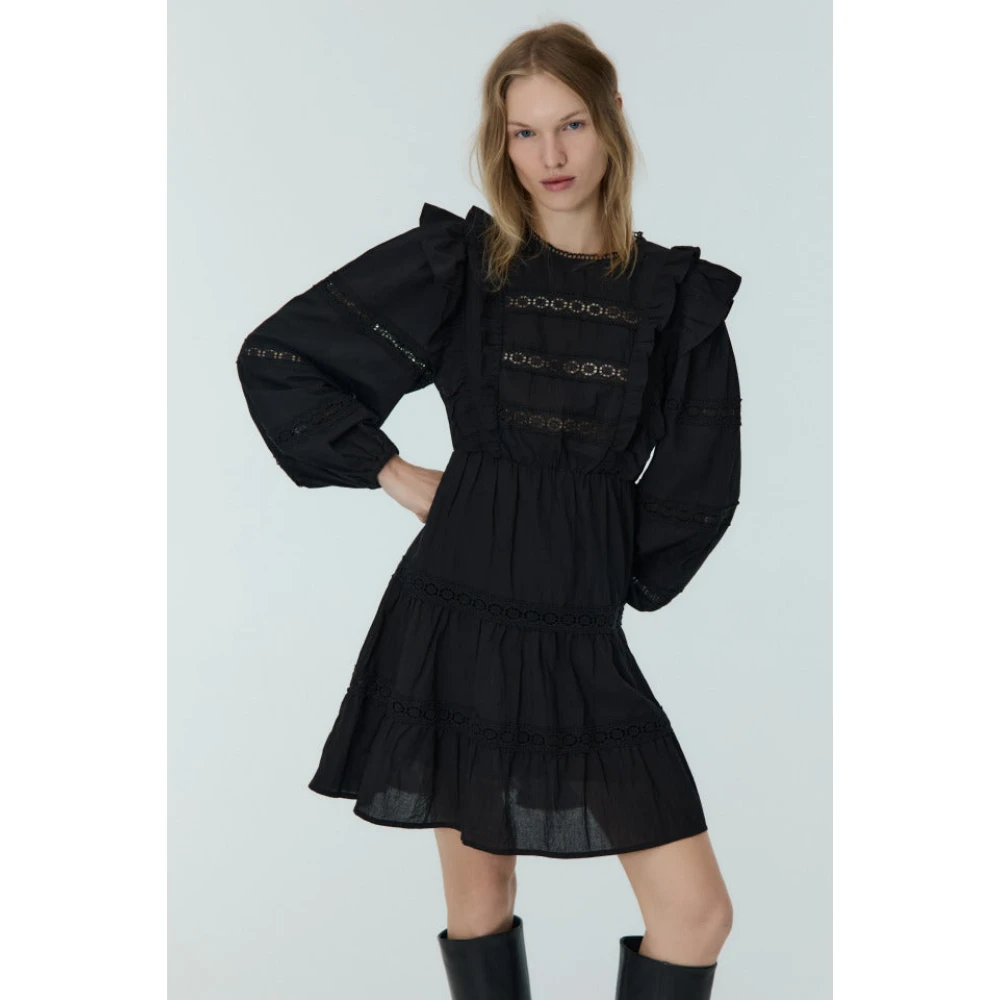 The New Society Kanten Ruche Jurk Black Dames
