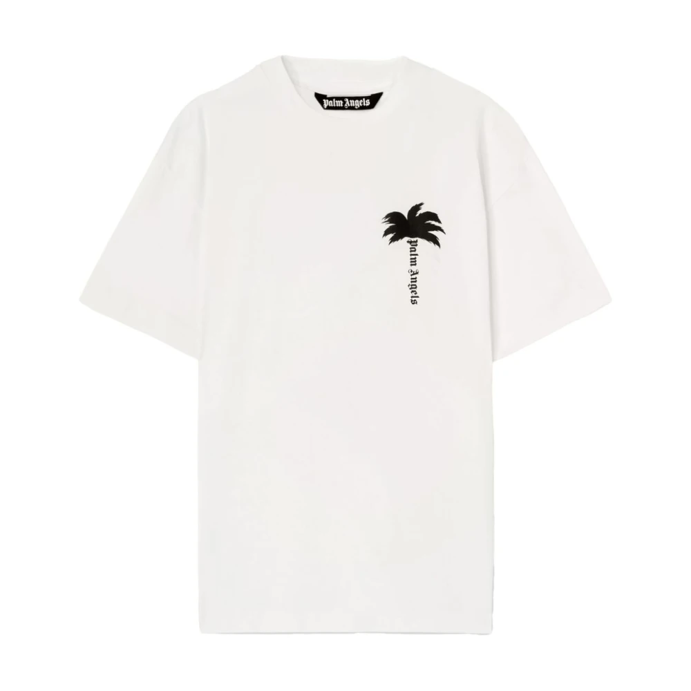 Palm Angels Logo Print Crew Neck T-shirt White Heren