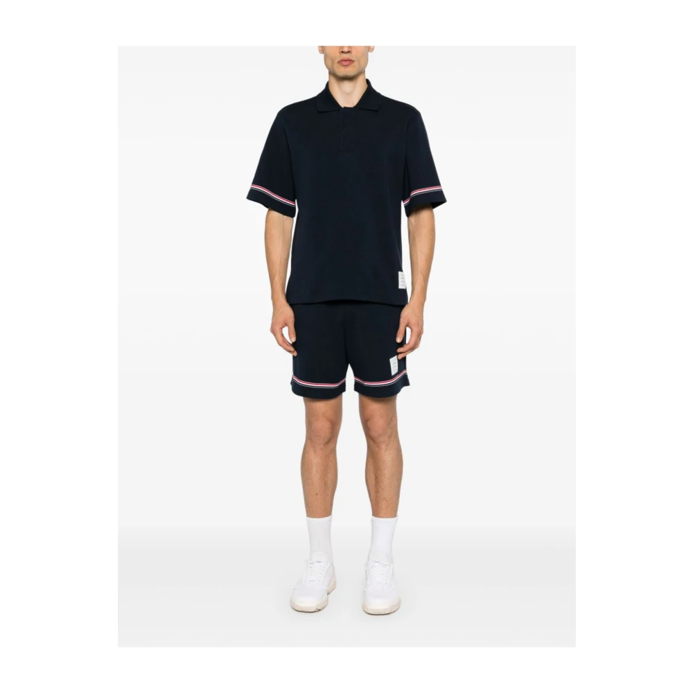 Thom Browne Blauwe Jersey Shorts met RWB Streep Blue Heren