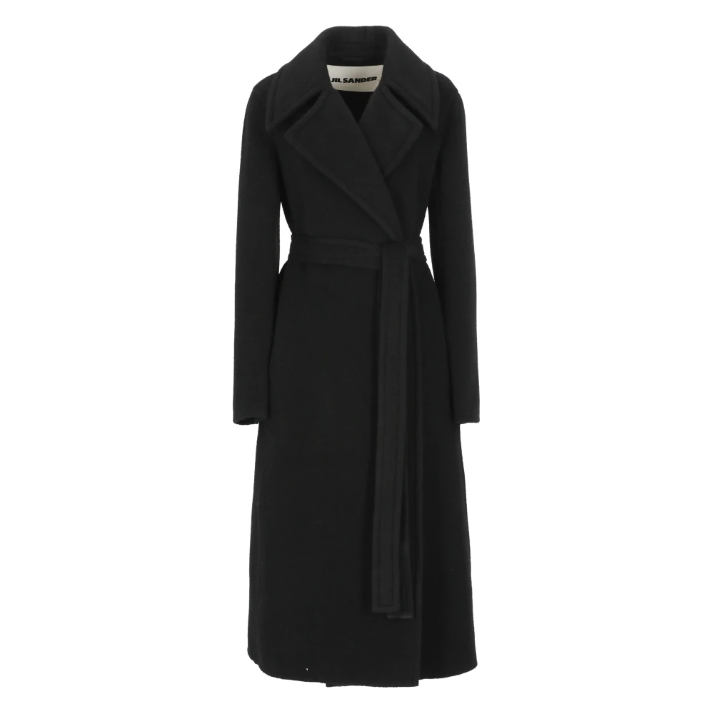 Jil Sander Zwarte Lama Jas Peak Revers Black Dames