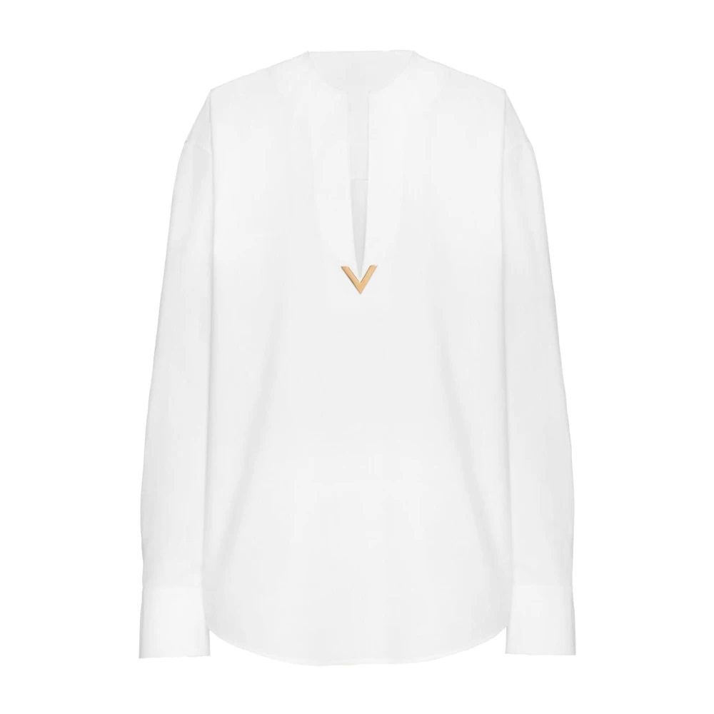 Valentino Garavani Witte Katoenen V-Hals Shirt White Dames