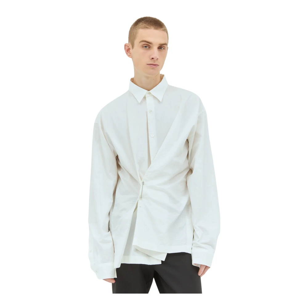Dries Van Noten Veiligheidsspeld Versierde Katoenen Overhemd White Heren