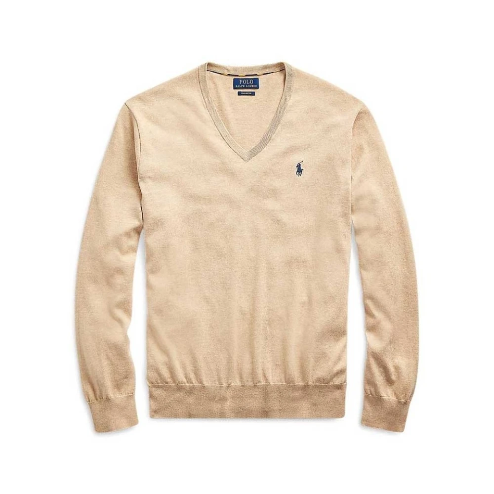 Polo Ralph Lauren Men's Beige V-Neck Knitwear, 2XL, Stylish Vesta For A Trendy Look