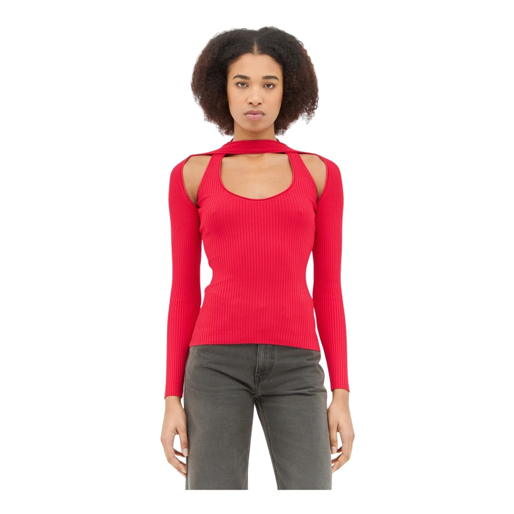 Coperni Cut-Out Gebreide Top Hoge Hals Geribbeld Red Dames