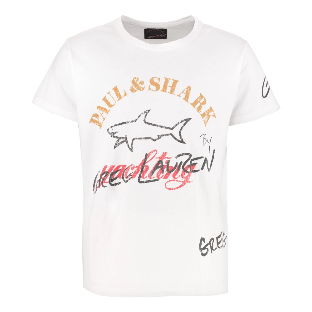 PAUL & SHARK Katoenen Oversized Fit Bedrukt T-shirt White Heren