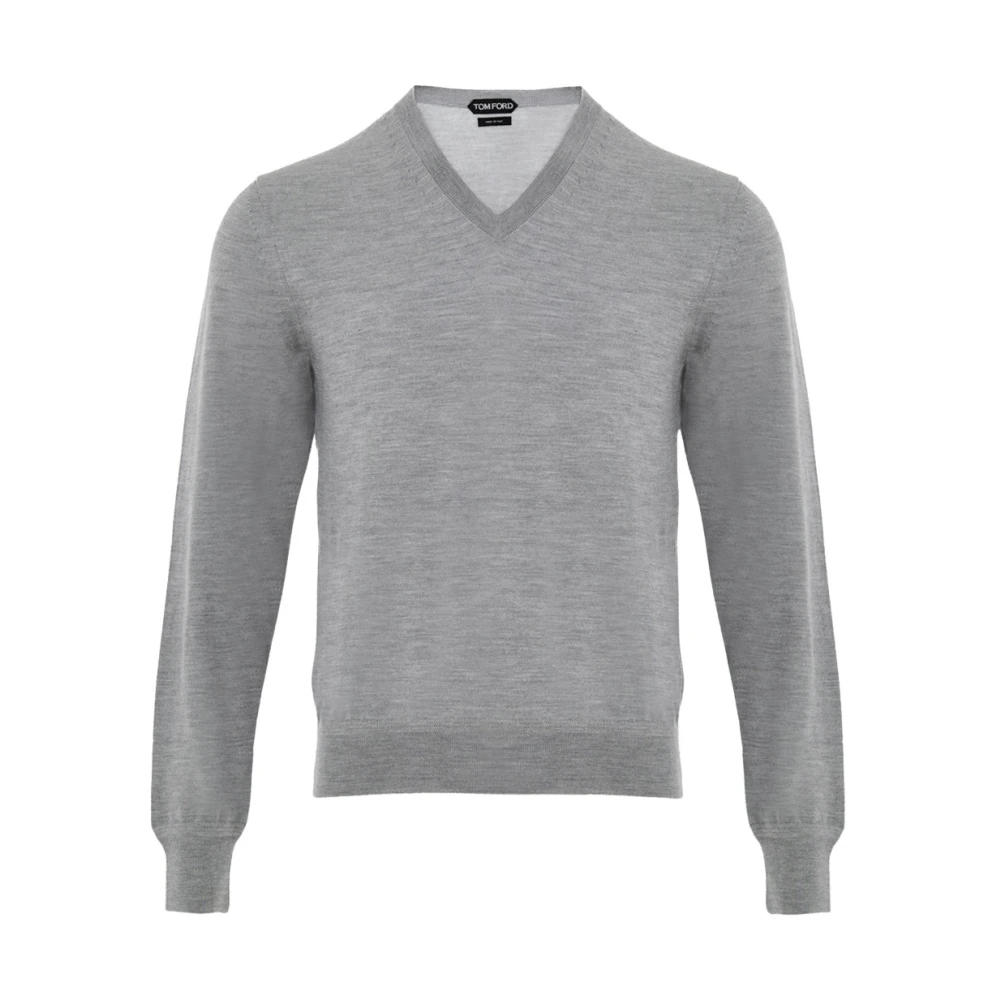 Tom Ford Men's Gray Cashmere Knitwear, L, Cashmere Silk V-Neck Knit
