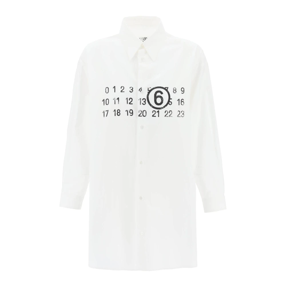 MM6 Maison Margiela Shirtjurk met Numeriek Logo en Italiaanse Kraag White Dames