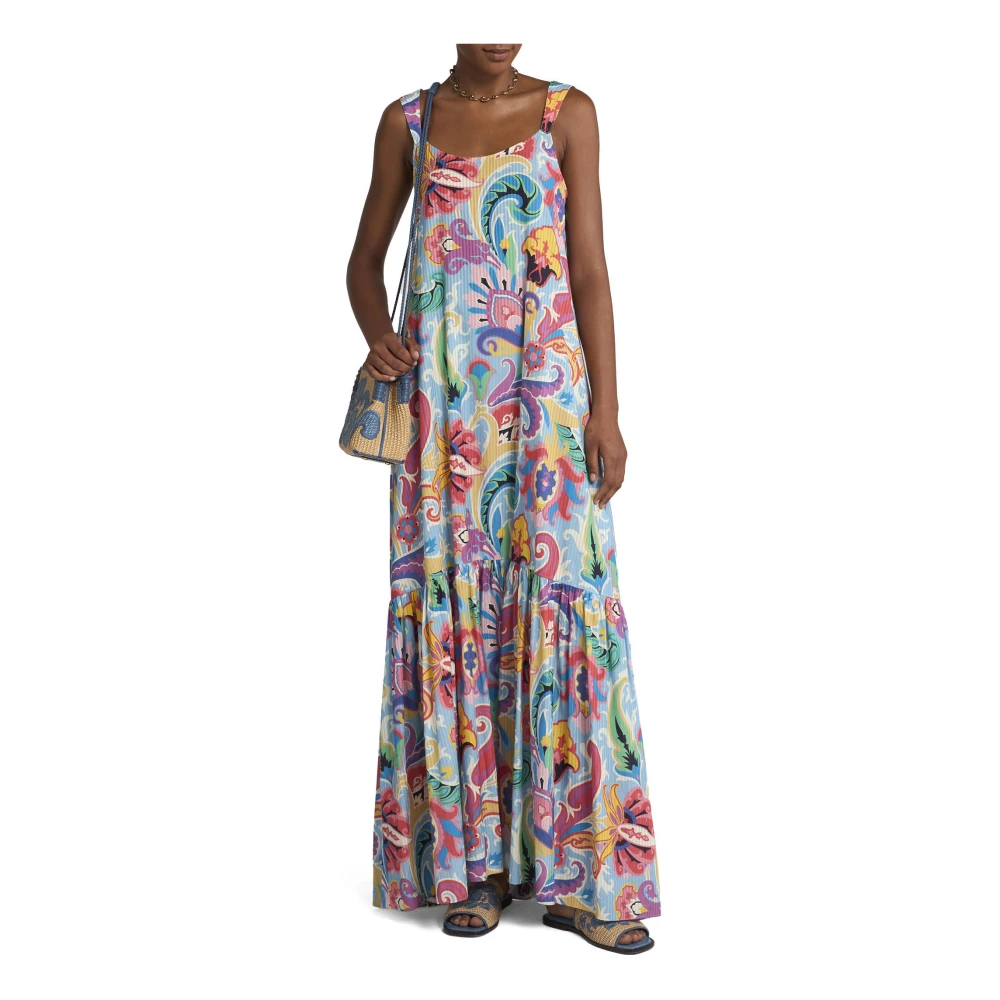 ETRO Heldere Blauwe Bloemen Paisley Maxi Jurk Multicolor Dames