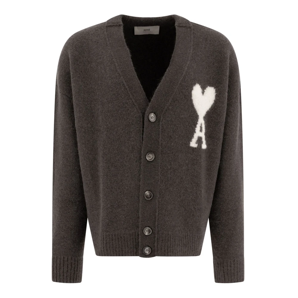 Ami Paris Grijze V-hals Cardigan Alpaca Sweater Gray Dames