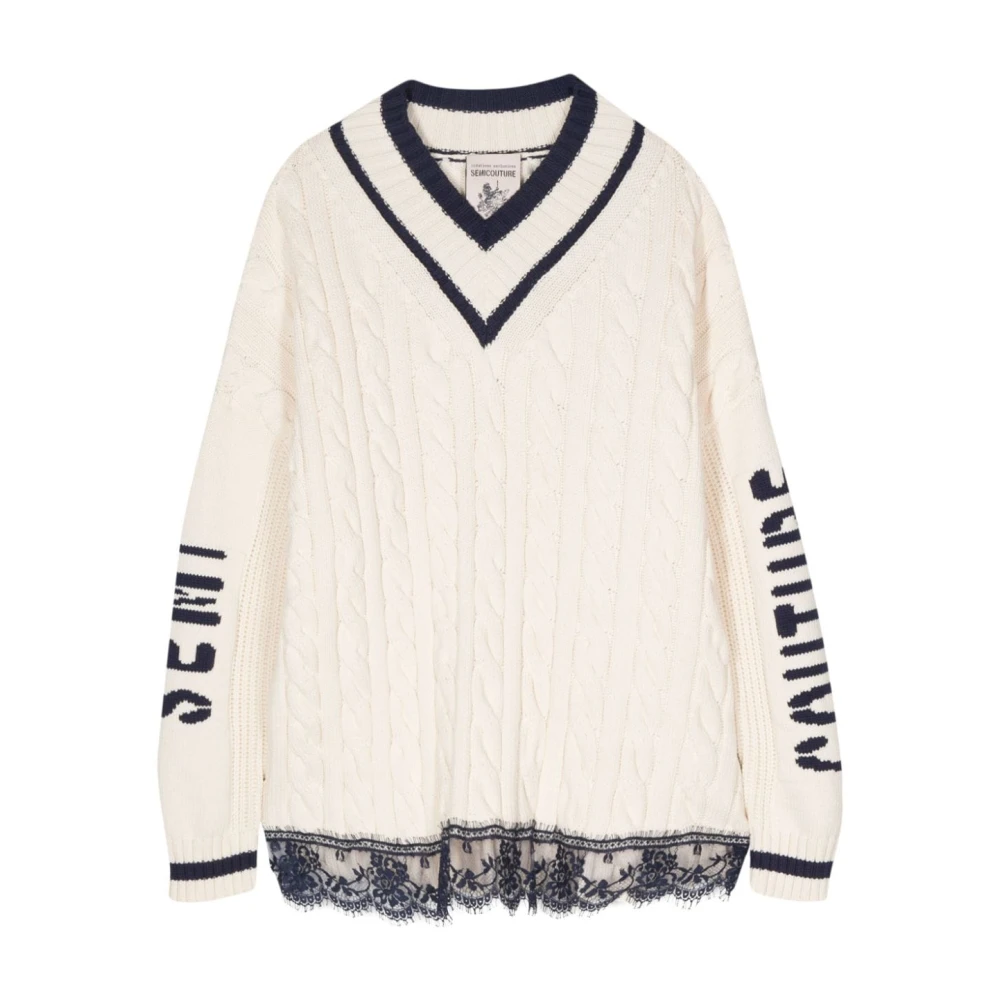 Semicouture Chunky Cable Knit Trui Beige Dames