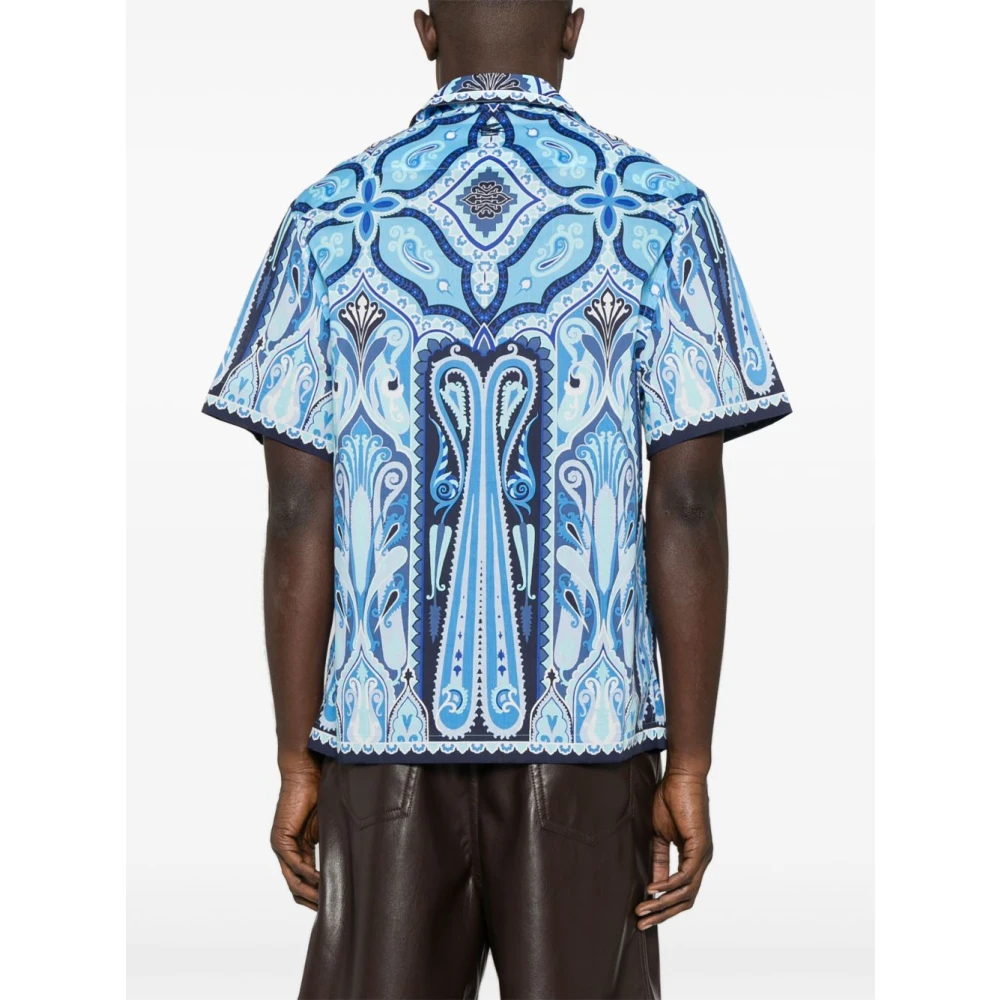 ETRO Blauwe Pegaso Motief Knoopshirt Blue Heren
