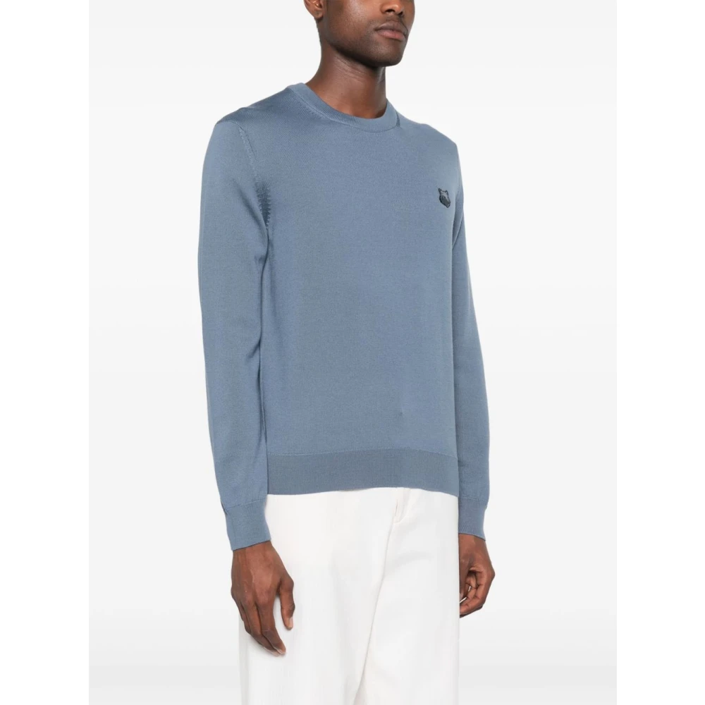 Maison Kitsuné Blauwe Trui met Vos Motief Blue Heren