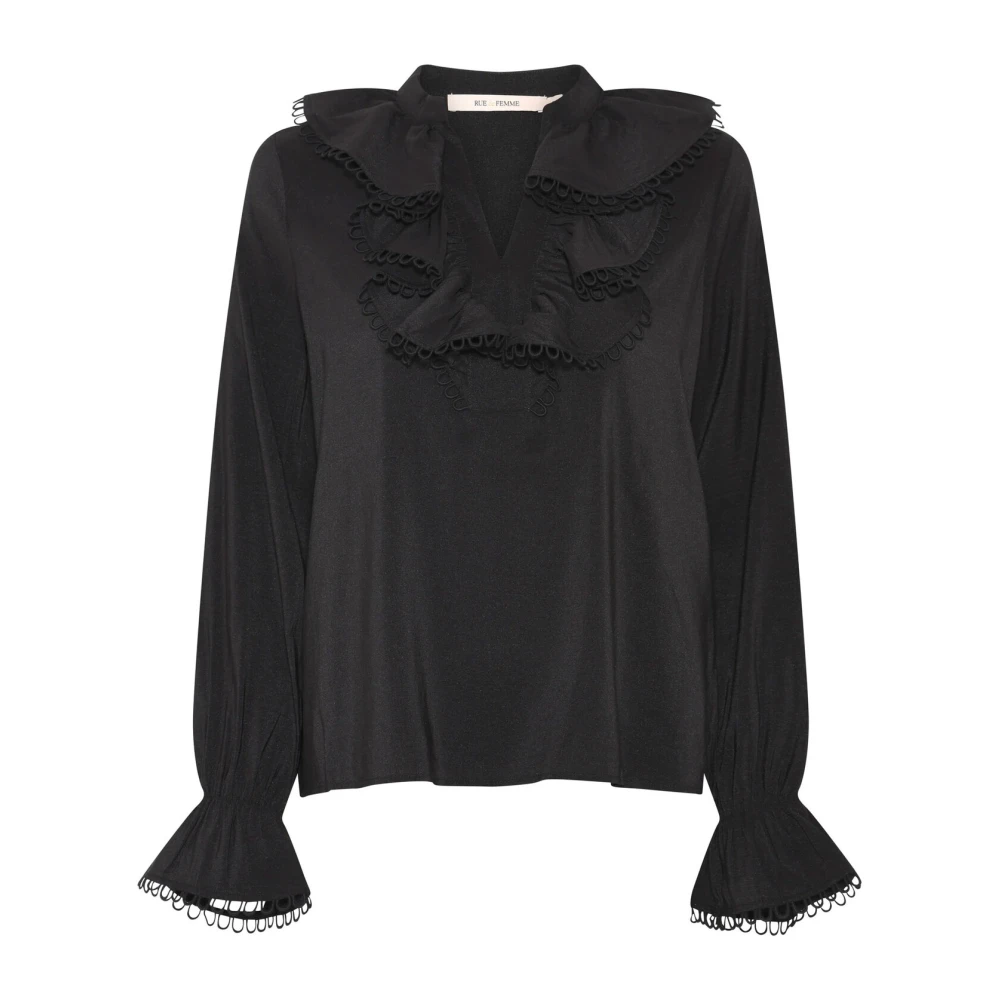 RUE de Femme Vrouwelijke Nadia Zwarte Blouse met Ruches Black Dames