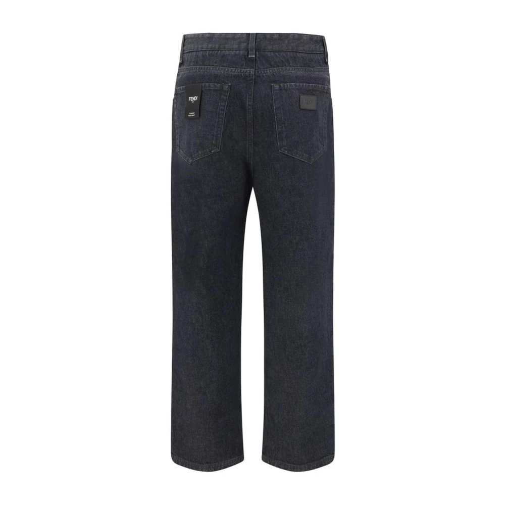 Fendi Logo Patch Straight Five-Pocket Jeans Black Heren