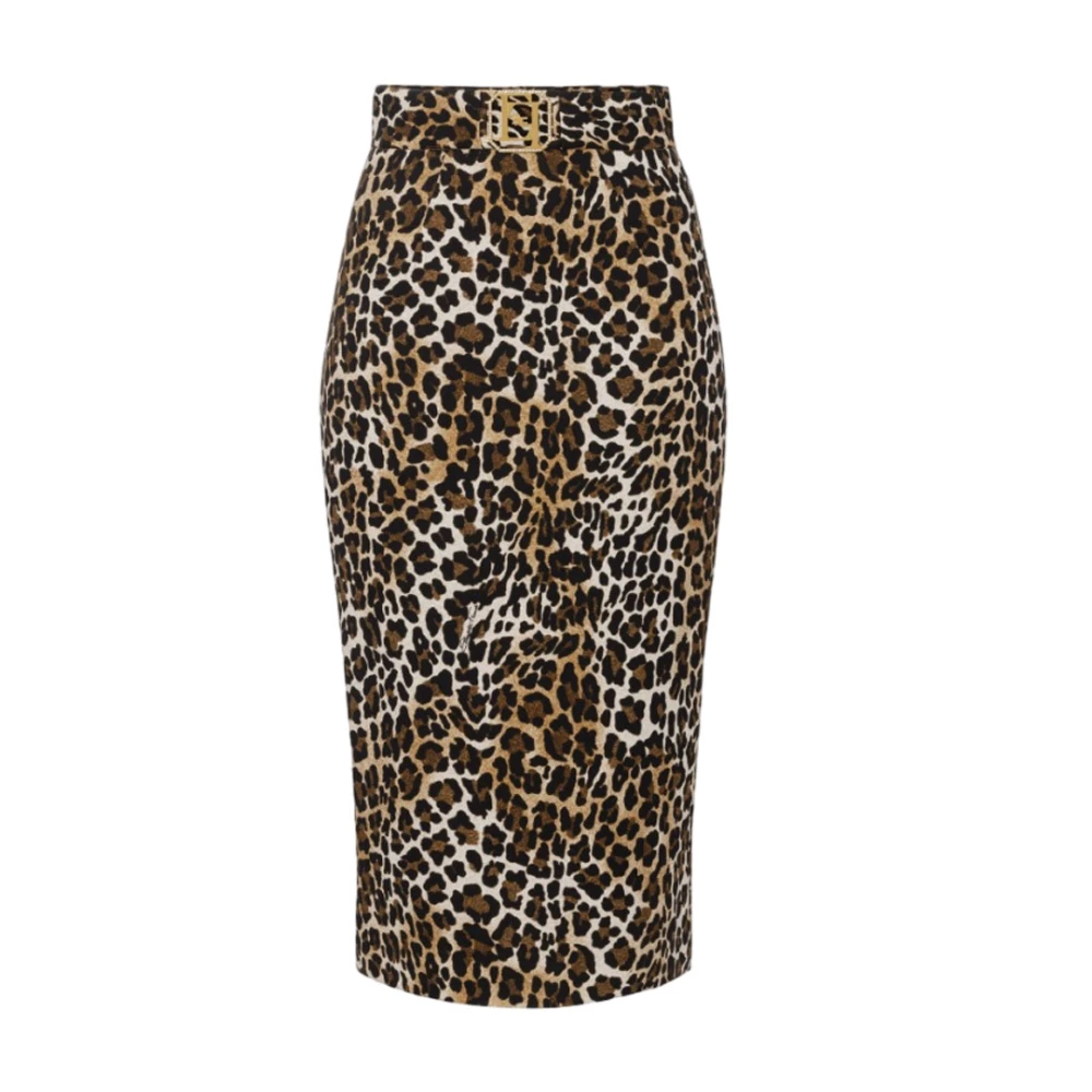 Elisabetta Franchi Midi Rok met Dierenprint en Split Brown Dames