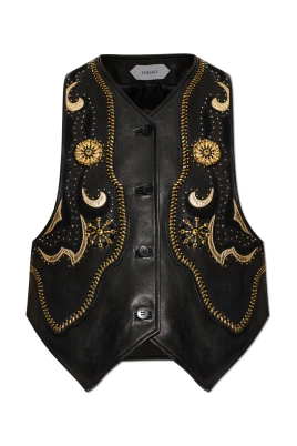 Broderad läderväst