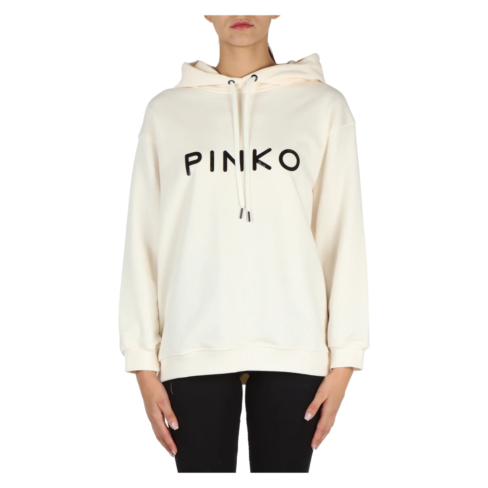 Pinko Katoenen Sweatshirt met Logo Print Beige Dames