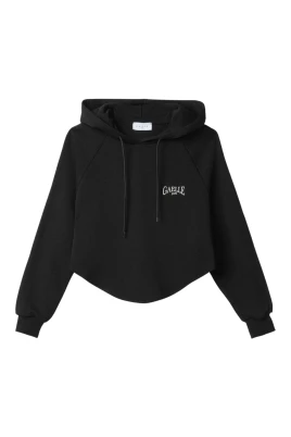Svart Rundad Hoodie Framlogo