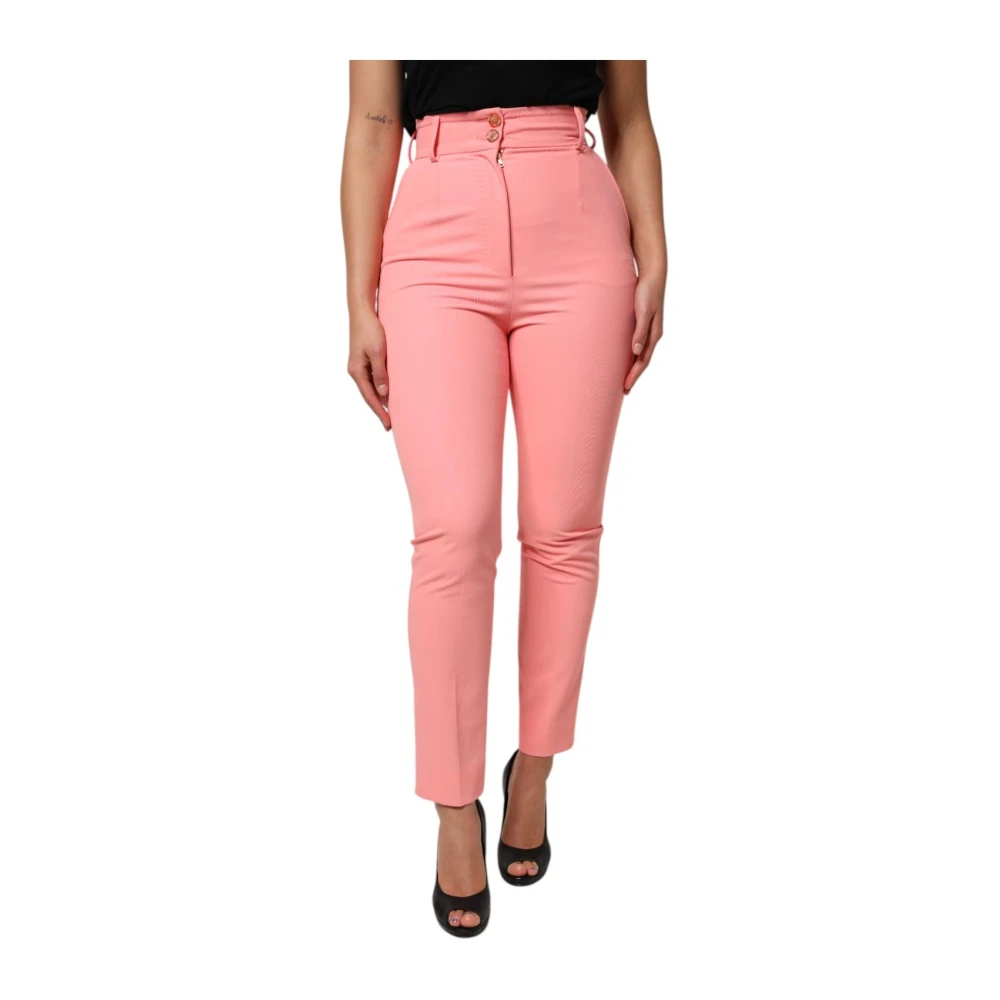 Dolce & Gabbana Women's Pink High Waist Tapered Trousers - Slim-Fit Trousers - S - Trousers